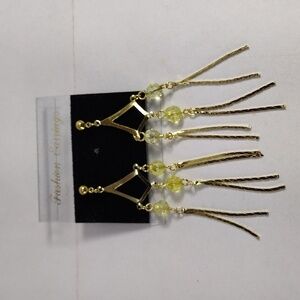 Women's Stunning Gold tone & Yellow Beads Fringed Chandelier 3" Drop Earrings